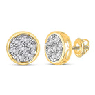 Radiant Brilliance: 10kt Yellow Gold Womens Round Diamond Circle Cluster Earrings 1/20 Cttw - Splendid Jewellery