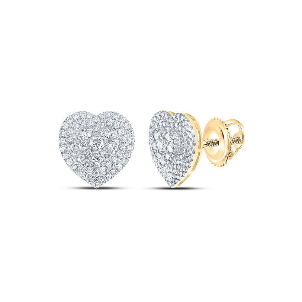 Radiant Brilliance: 10kt Yellow Gold Womens Round Diamond Cluster Earrings 1 - 1/2 Cttw - Splendid Jewellery