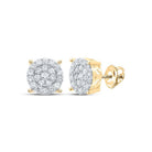 Radiant Brilliance: 10kt Yellow Gold Womens Round Diamond Cluster Earrings 1 Cttw - Splendid Jewellery