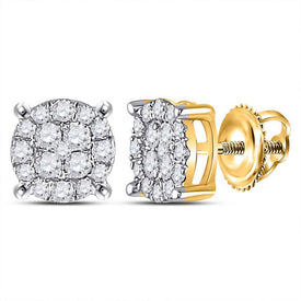 Radiant Brilliance: 10kt Yellow Gold Womens Round Diamond Cluster Earrings 1/2 Cttw - Splendid Jewellery