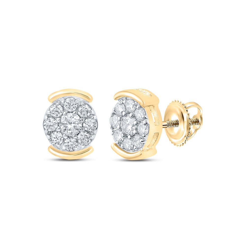 Radiant Brilliance: 10kt Yellow Gold Womens Round Diamond Cluster Earrings 1/4 Cttw - Splendid Jewellery