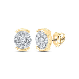 Radiant Brilliance: 10kt Yellow Gold Womens Round Diamond Cluster Earrings 1/4 Cttw - Splendid Jewellery
