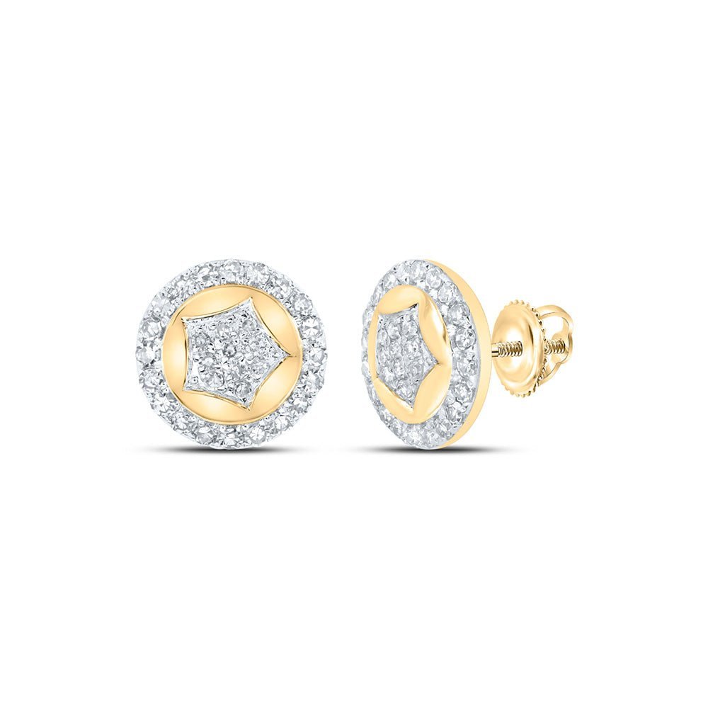 Radiant Brilliance: 10kt Yellow Gold Womens Round Diamond Cluster Earrings 1/4 Cttw - Splendid Jewellery