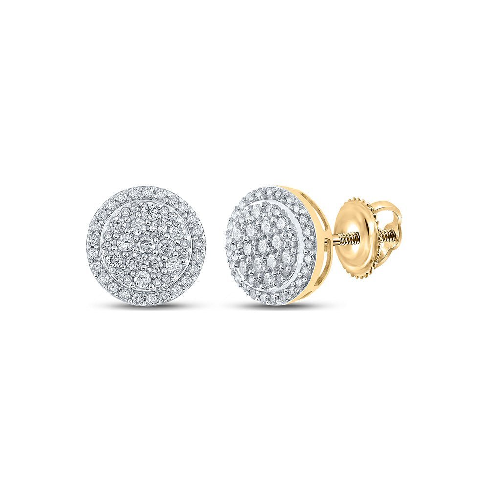 Radiant Brilliance: 10kt Yellow Gold Womens Round Diamond Cluster Earrings 3/4 Cttw - Splendid Jewellery