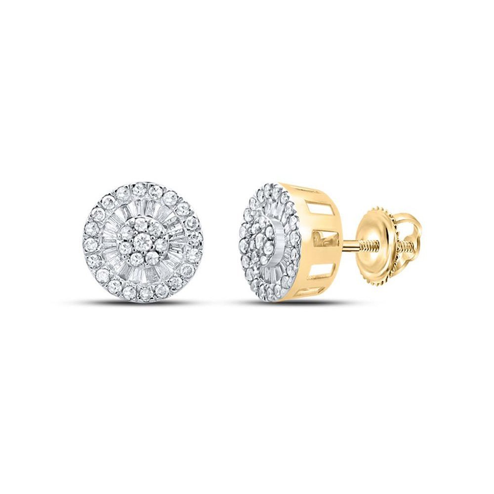 Radiant Brilliance: 10kt Yellow Gold Womens Round Diamond Cluster Earrings 3/4 Cttw - Splendid Jewellery