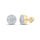 Radiant Brilliance: 10kt Yellow Gold Womens Round Diamond Cluster Earrings 3/4 Cttw - Splendid Jewellery