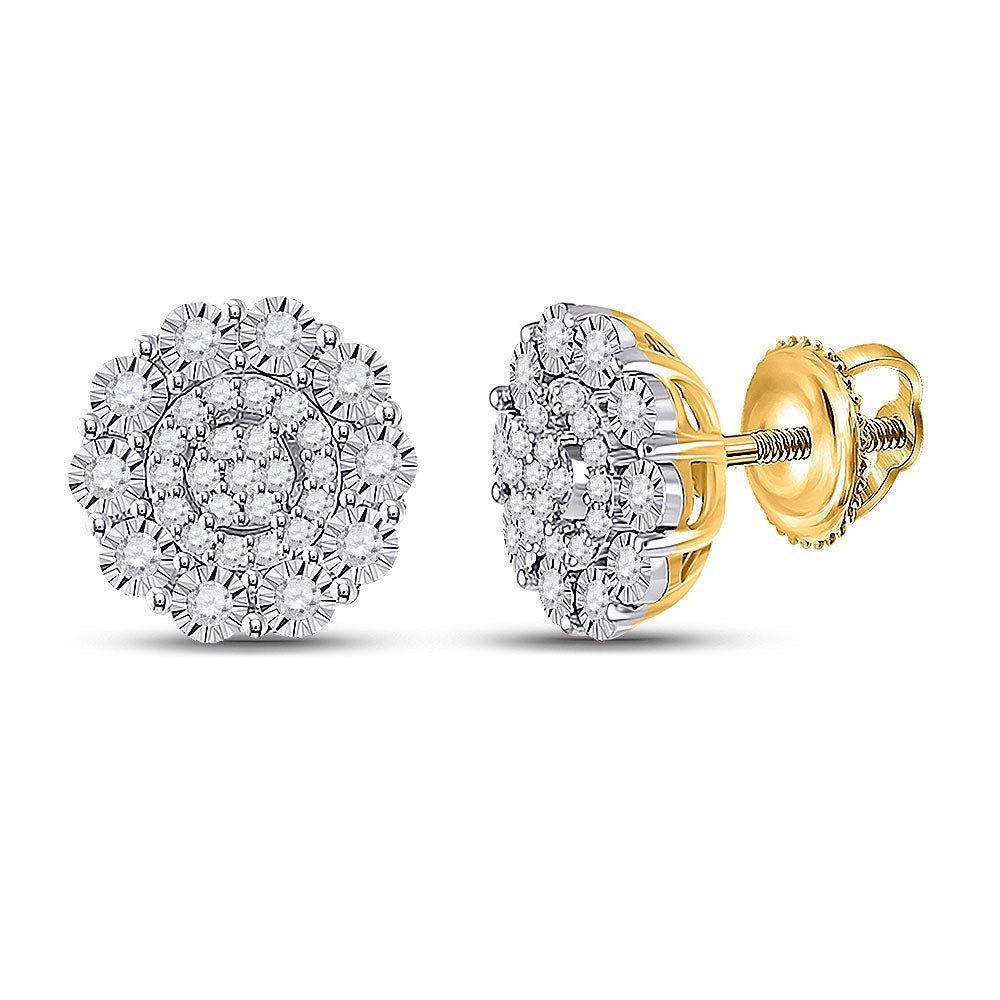 Radiant Brilliance: 10kt Yellow Gold Women's Round Diamond Cluster Earrings - Splendid Jewellery