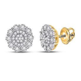 Radiant Brilliance: 10kt Yellow Gold Women's Round Diamond Cluster Earrings - Splendid Jewellery