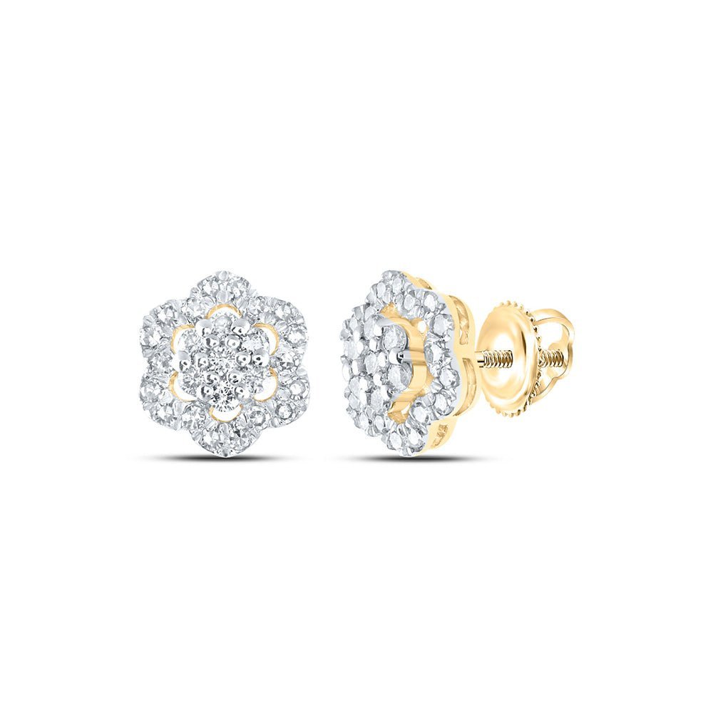 Radiant Brilliance: 10kt Yellow Gold Womens Round Diamond Cluster Earrings - Splendid Jewellery