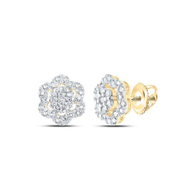 Radiant Brilliance: 10kt Yellow Gold Womens Round Diamond Cluster Earrings - Splendid Jewellery
