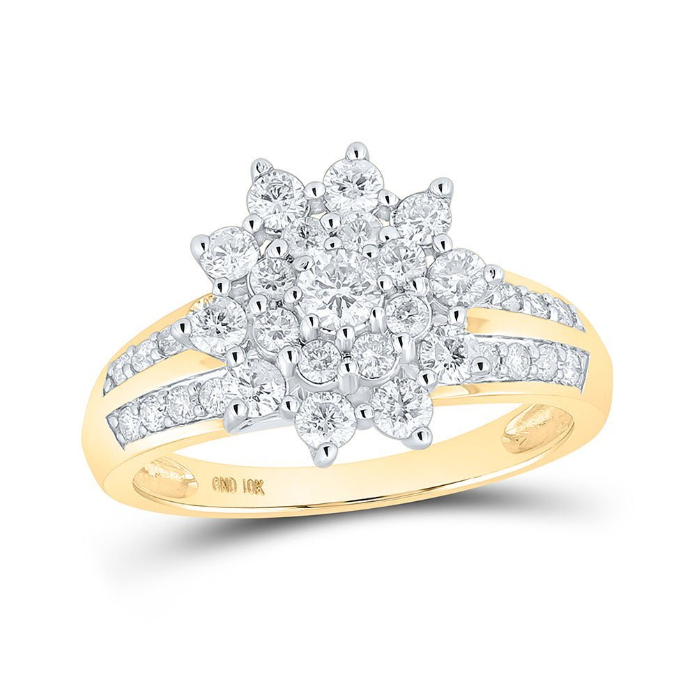 Radiant Brilliance: 10kt Yellow Gold Womens Round Diamond Cluster Ring 1 Cttw - Splendid Jewellery