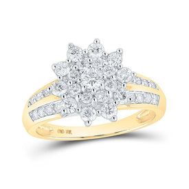 Radiant Brilliance: 10kt Yellow Gold Womens Round Diamond Cluster Ring 1 Cttw - Splendid Jewellery