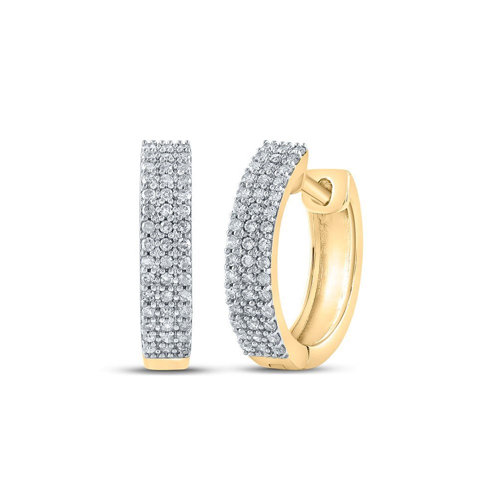 Radiant Brilliance: 10kt Yellow Gold Womens Round Diamond Hoop Earrings 1/4 Cttw - Splendid Jewellery