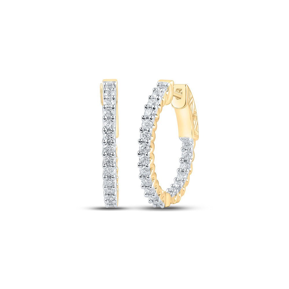 Radiant Brilliance: 10kt Yellow Gold Womens Round Diamond Inside Outside Hoop Earrings 1 Cttw - Splendid Jewellery