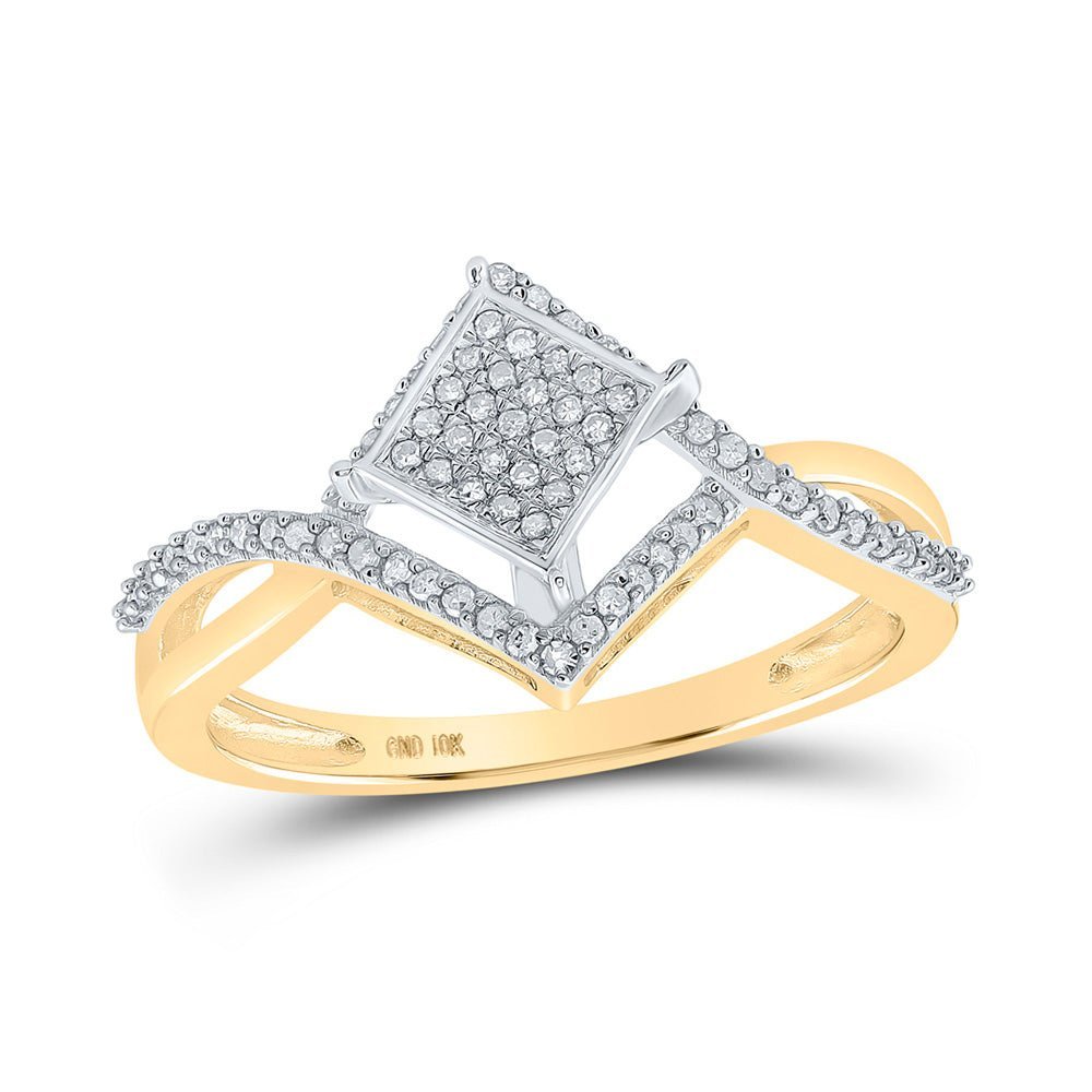 Radiant Brilliance: 10kt Yellow Gold Womens Round Diamond Offset Square Cluster Ring 1/4 Cttw - Splendid Jewellery