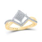Radiant Brilliance: 10kt Yellow Gold Womens Round Diamond Offset Square Cluster Ring 1/4 Cttw - Splendid Jewellery