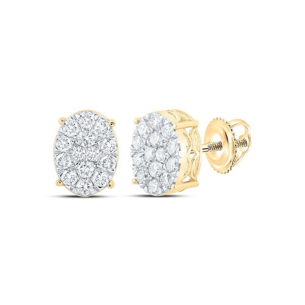 Radiant Brilliance: 10kt Yellow Gold Womens Round Diamond Oval Earrings - Splendid Jewellery