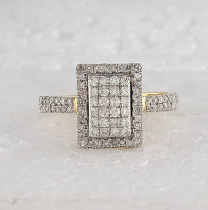 Radiant Brilliance: 10kt Yellow Gold Womens Round Diamond Rectangle Cluster Ring 5/8 Cttw - Splendid Jewellery