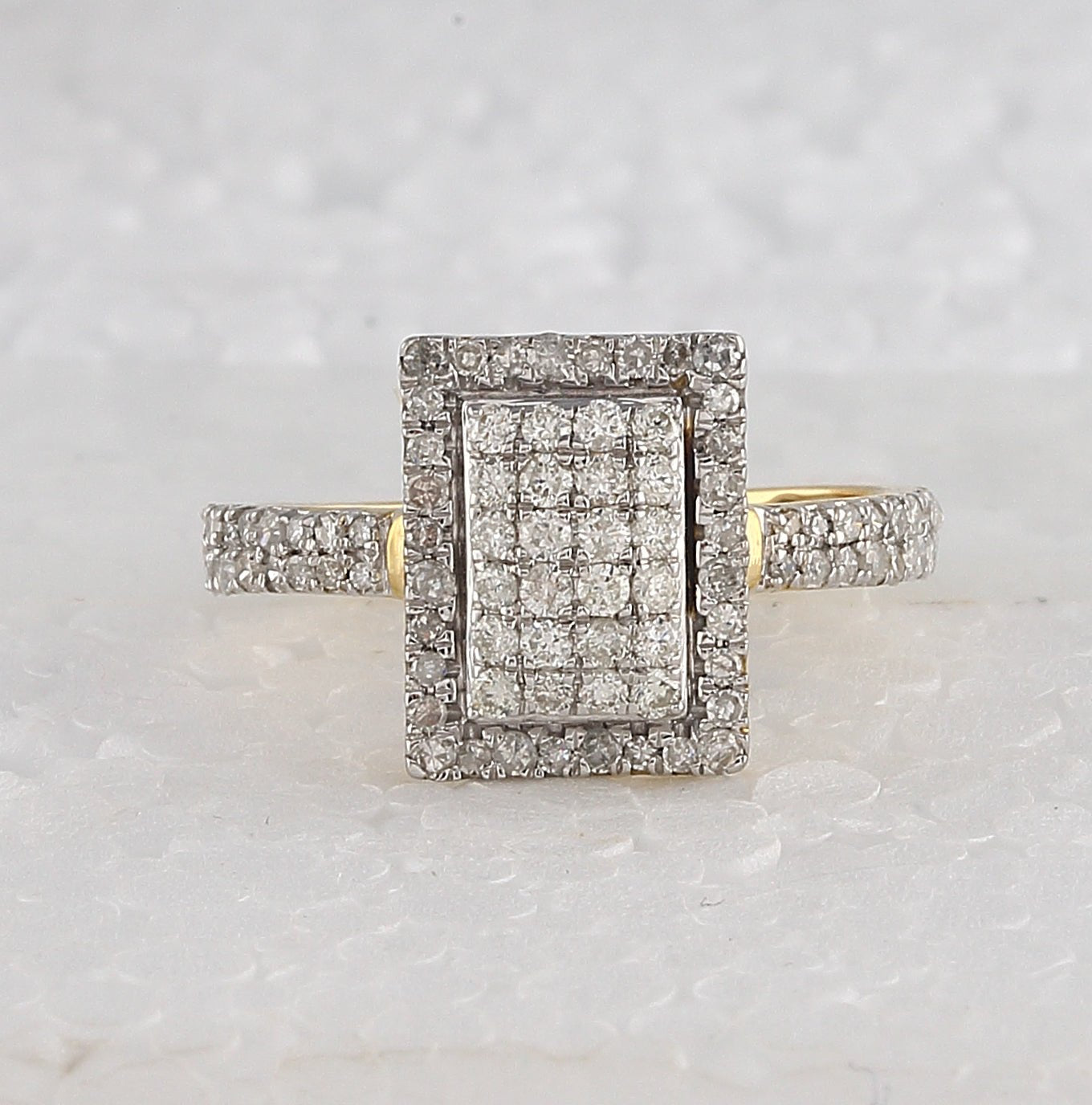 Radiant Brilliance: 10kt Yellow Gold Womens Round Diamond Rectangle Cluster Ring 5/8 Cttw - Splendid Jewellery