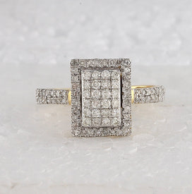 Radiant Brilliance: 10kt Yellow Gold Womens Round Diamond Rectangle Cluster Ring 5/8 Cttw - Splendid Jewellery