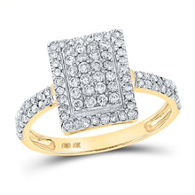 Load image into Gallery viewer, Radiant Brilliance: 10kt Yellow Gold Womens Round Diamond Rectangle Cluster Ring 5/8 Cttw product  Top View from Splendid Jewellery