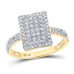 Radiant Brilliance: 10kt Yellow Gold Womens Round Diamond Rectangle Cluster Ring 5/8 Cttw - Splendid Jewellery