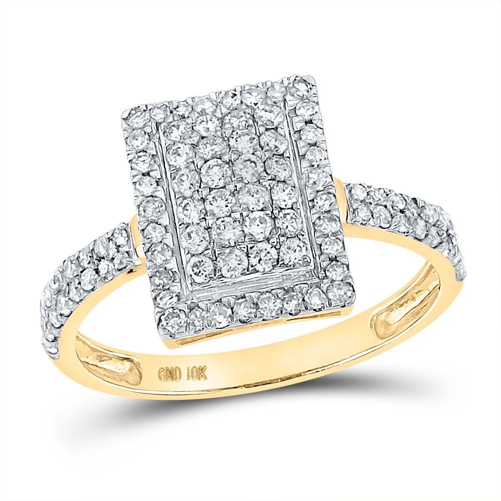 Radiant Brilliance: 10kt Yellow Gold Womens Round Diamond Rectangle Cluster Ring 5/8 Cttw - Splendid Jewellery