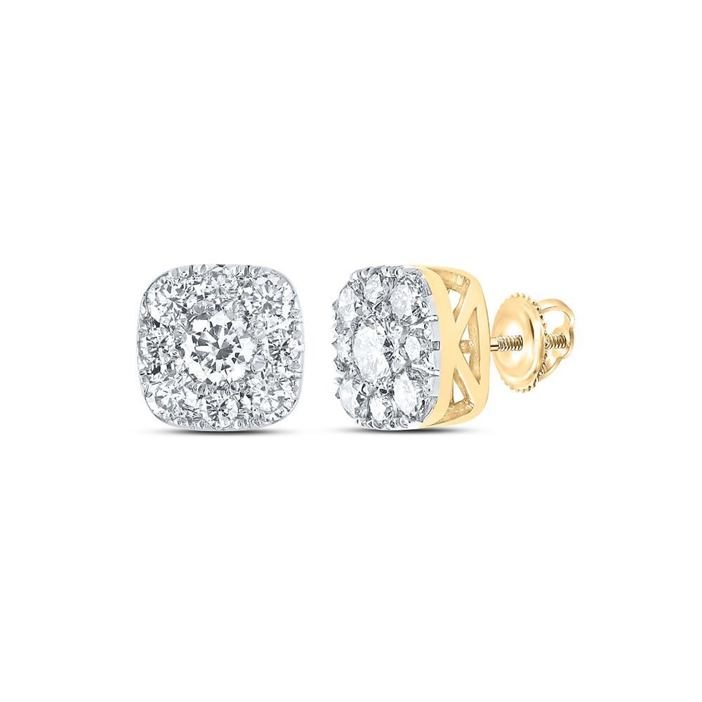 Radiant Brilliance: 10kt Yellow Gold Womens Round Diamond Square Cluster Earrings 3/4 Cttw - Splendid Jewellery