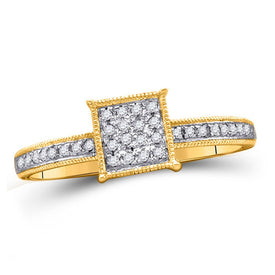 Radiant Brilliance: 10kt Yellow Gold Womens Round Diamond Square Cluster Ring 1/10 Cttw - Splendid Jewellery
