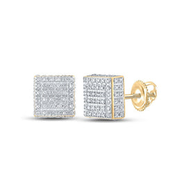 Radiant Brilliance: 10kt Yellow Gold Womens Round Diamond Square Earrings 1/2 Cttw - Splendid Jewellery