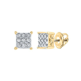 Radiant Brilliance: 10kt Yellow Gold Womens Round Diamond Square Earrings - Splendid Jewellery