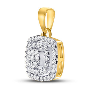 Radiant Brilliance: 10kt Yellow Gold Womens Round Diamond Square Frame Cluster Pendant - Splendid Jewellery