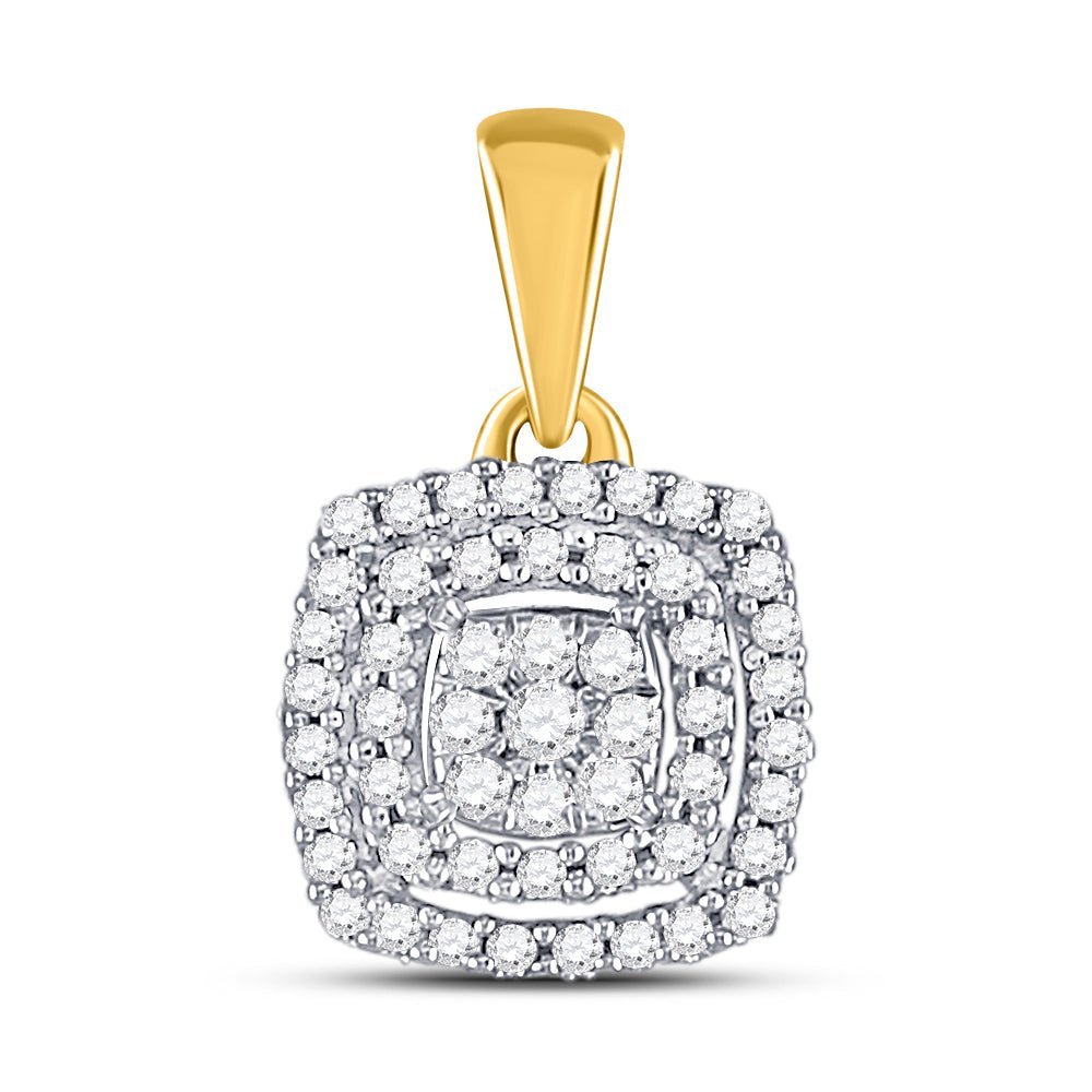 Radiant Brilliance: 10kt Yellow Gold Womens Round Diamond Square Frame Cluster Pendant - Splendid Jewellery
