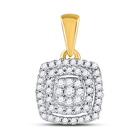 Radiant Brilliance: 10kt Yellow Gold Womens Round Diamond Square Frame Cluster Pendant  Top View from Splendid Jewellery