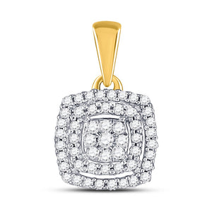 Radiant Brilliance: 10kt Yellow Gold Womens Round Diamond Square Frame Cluster Pendant - Splendid Jewellery