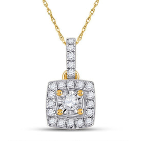 Radiant Brilliance: 10kt Yellow Gold Womens Round Diamond Square Pendant 1/6 Cttw - Splendid Jewellery