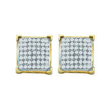 Load image into Gallery viewer, Radiant Brilliance: 10kt Yellow Gold Womens Round Pave - set Diamond Square Cluster Earrings 1/10 Cttw - Splendid Jewellery