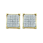 Radiant Brilliance: 10kt Yellow Gold Womens Round Pave - set Diamond Square Cluster Earrings 1/10 Cttw - Splendid Jewellery