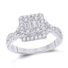 Load image into Gallery viewer, Radiant Brilliance: 14kt White Gold Baguette Diamond Cluster Ring - Top View