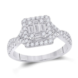 Radiant Brilliance: 14kt White Gold Baguette Diamond Cluster Ring - Top View