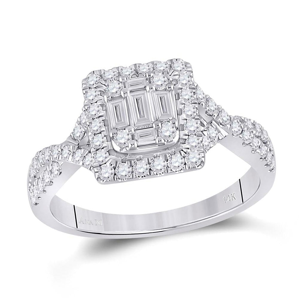 Radiant Brilliance: 14kt White Gold Baguette Diamond Cluster Ring - Splendid Jewellery