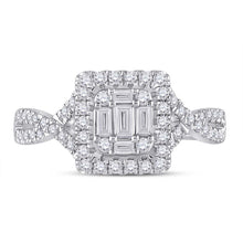 Load image into Gallery viewer, Radiant Brilliance: 14kt White Gold Baguette Diamond Cluster Ring - Front View