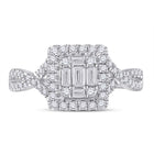 Radiant Brilliance: 14kt White Gold Baguette Diamond Cluster Ring - Front View