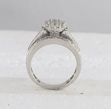 Load image into Gallery viewer, Radiant Brilliance: 14kt White Gold Diamond Cluster Bridal Wedding Ring - Second Side View