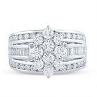 Radiant Brilliance: 14kt White Gold Diamond Cluster Bridal Wedding Ring - Side View