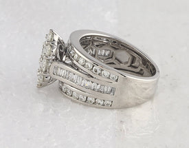 Radiant Brilliance: 14kt White Gold Diamond Cluster Bridal Wedding Ring - Front View