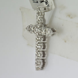 Radiant Brilliance: 14kt White Gold Diamond Cross Pendant - Side View