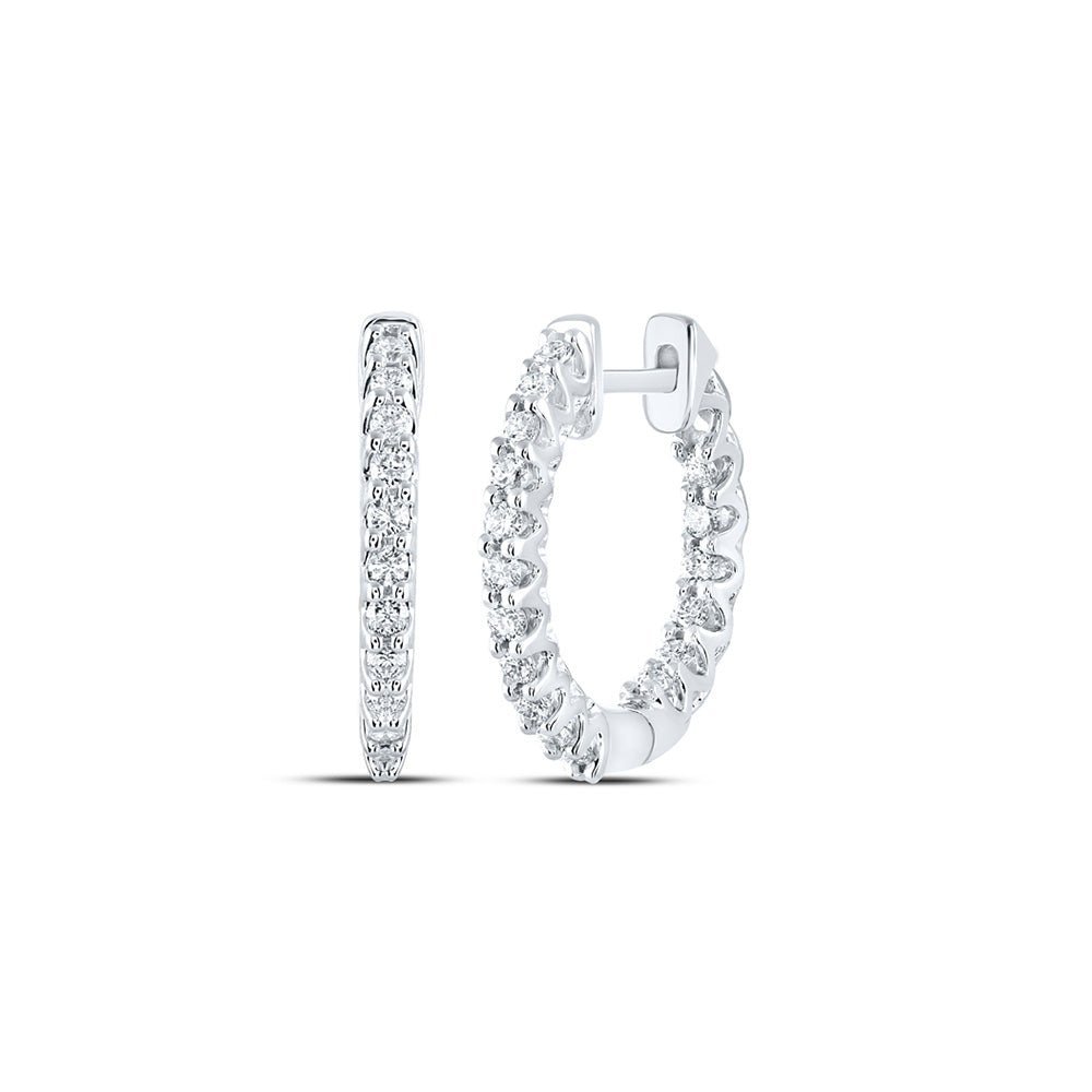 Radiant Brilliance: 14kt White Gold Diamond Inside Outside Hoop Earrings - Splendid Jewellery