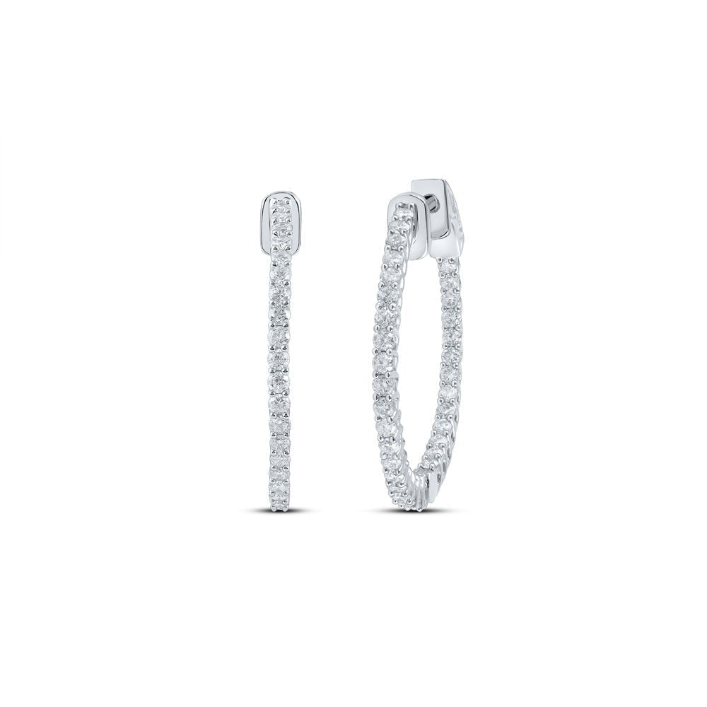 Radiant Brilliance: 14kt White Gold Diamond Inside Outside Hoop Earrings - Splendid Jewellery