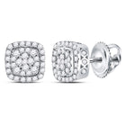 Radiant Brilliance: 14kt White Gold Diamond Square Frame Cluster Earrings  Top View from Splendid Jewellery